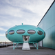 The restored Futuro house on the roof of Central Saint Martins.